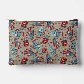 Retro Roboter Blau und Rot Gemustert Zubehörtasche (Vorderseite)