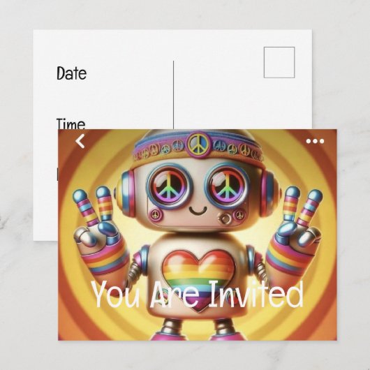 Retro-Roboter Einladungspostkarte (Vorne/Hinten)