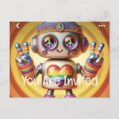 Retro-Roboter Einladungspostkarte (Vorderseite)