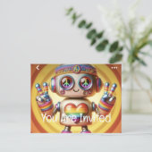 Retro-Roboter Einladungspostkarte (Stehend Vorderseite)