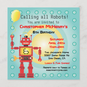 Retro Roboter-Geburtstags-Party Einladungen