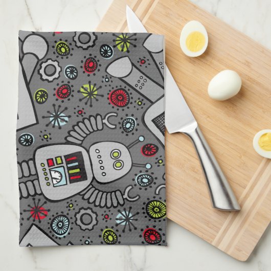 Retro Roboter Geschirrtuch (Viertel Falte)