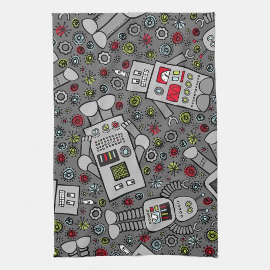 Retro Roboter Geschirrtuch (Vertikal)