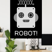 Retro Roboter-Gesichter mit spielerischer Antenne Poster (Heimbüro)