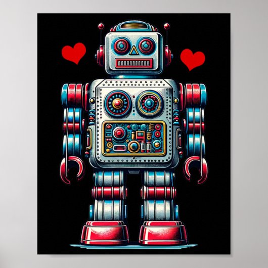 Retro-Roboter-Herz Valentinstag Kinder Kleinkind V Poster (Vorne)