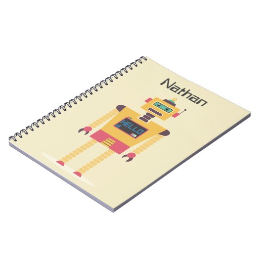 Retro Roboter-Illustrations-personalisierte Kinder Notizblock (Linke Seite)