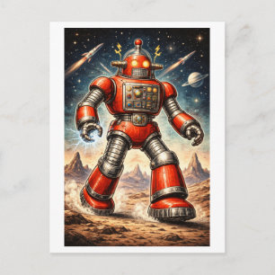 Retro-Roboter im Stil der 1950er Jahre im Weltraum Postkarte