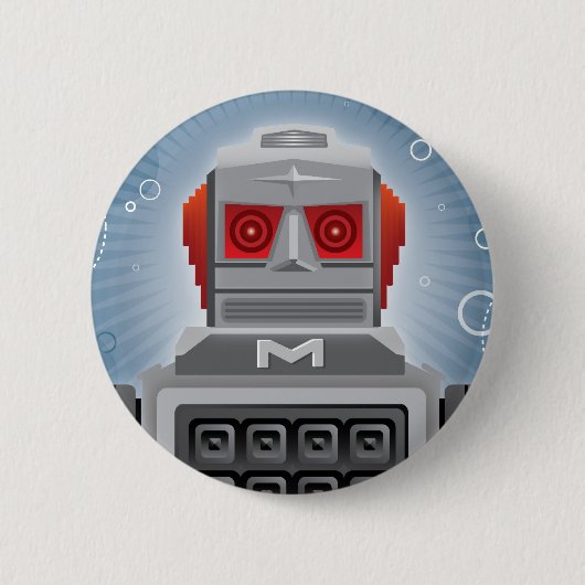 Retro Roboter-Knopf Button (Vorderseite)