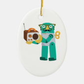 Retro-Roboter mit Radio Keramik Ornament (Vorne)