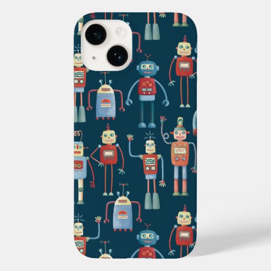 Retro-Roboter-Muster dunkel Case-Mate iPhone Hülle (Rückseite)