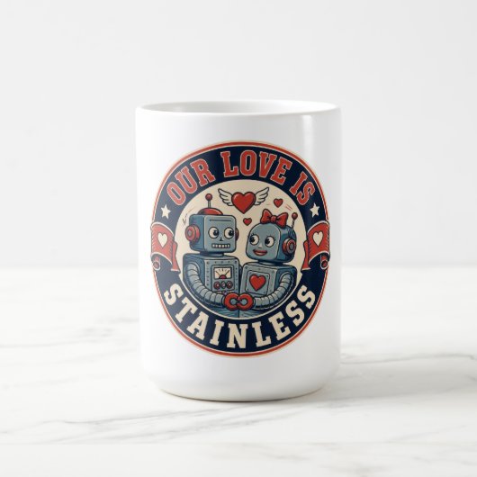 Retro-Roboter-Paar-Abzeichen Kaffeetasse (Mittel)