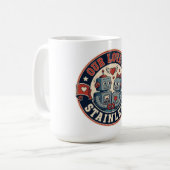 Retro-Roboter-Paar-Abzeichen Kaffeetasse (Vorderseite Links)