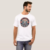 Retro-Roboter-Paar-Abzeichen T-Shirt (Vorne ganz)