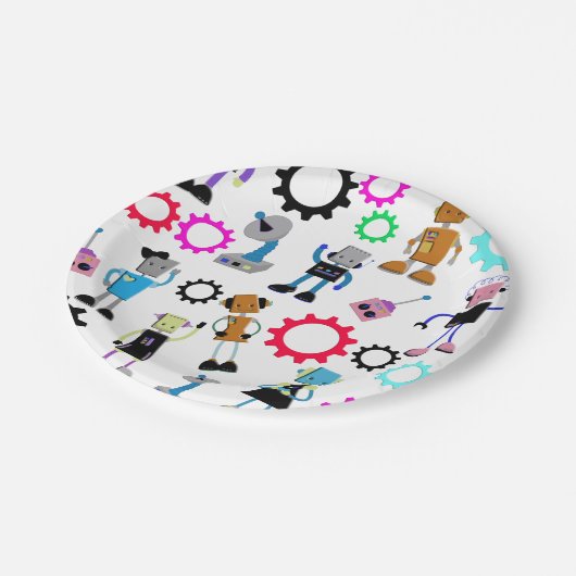 Retro Roboter Pappteller (Schrägansicht)