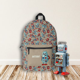 Retro Roboter Personalisiert Bedruckter Rucksack
