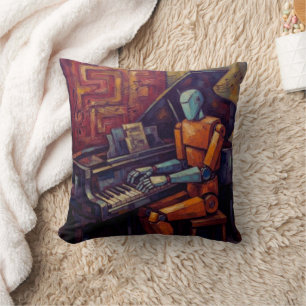 RETRO ROBOTER PIANIST II VINTAGE KI-MUSIKER KISSEN