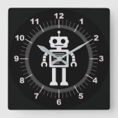 Retro Roboter Quadratische Wanduhr (Vorderseite)