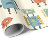 Retro Roboter Umschlagpapier Geschenkpapier (Rolleneckpunkt)