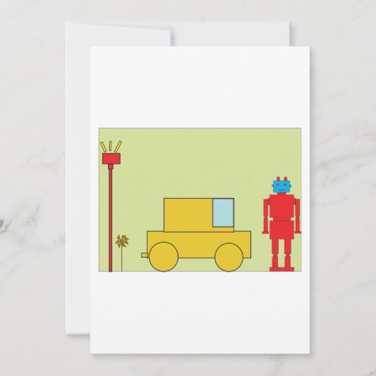 Retro-Roboter und -Autos Einladung (Vorderseite)