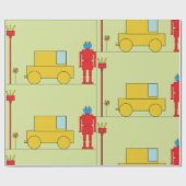 Retro-Roboter und -Autos Geschenkpapier (Flach)