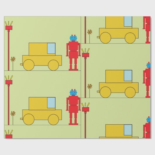 Retro-Roboter und -Autos Geschenkpapier (Flach)
