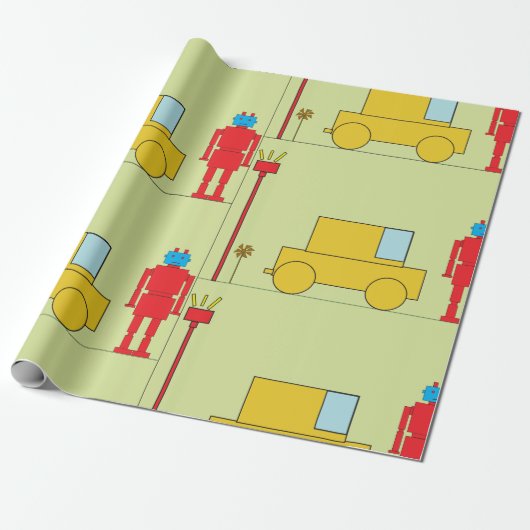 Retro-Roboter und -Autos Geschenkpapier (Ungerollt)