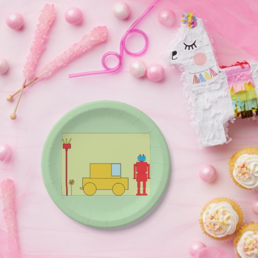 Retro-Roboter und -Autos Pappteller (Party)