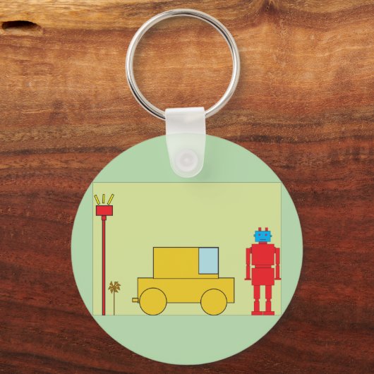 Retro-Roboter und -Autos Schlüsselanhänger (Vorderseite)