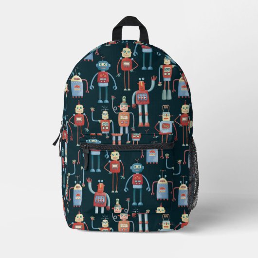 Retro-Robotermuster Bedruckter Rucksack (Vorderseite)