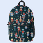 Retro-Robotermuster Bedruckter Rucksack<br><div class="desc">Fun Retro Roboter Muster im Stil der 50er Jahre. Originelle Kunst von Nic Squirrell.</div>