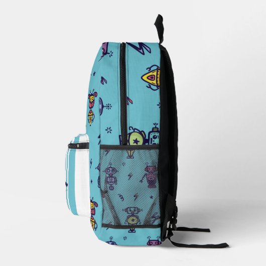 Retro Robotic Roboter farbenfroher Blauer Name Bedruckter Rucksack (Rechts)