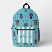 Retro Robotic Roboter farbenfroher Blauer Name Bedruckter Rucksack (Vorderseite)