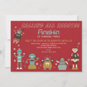 Retro Robots Geburtstagsparty Einladung (Vorderseite)