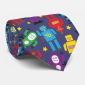 Retro Robots Pattern Geek Blue Wedding Krawatte (Gerollt)