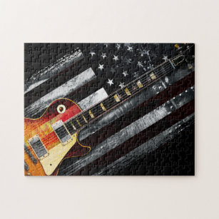 RETRO ROCK American Flag and Electric Guitar Puzzle