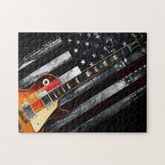 RETRO ROCK American Flag and Electric Guitar Puzzle (Horizontal)