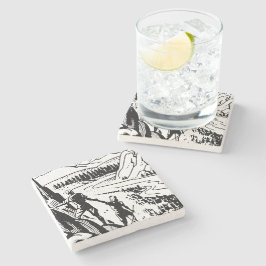 Retro Rock Climbing Steinuntersetzer (Seitenansicht)