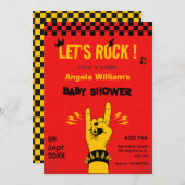 Retro Rock Music Rot Gelb Geburtstag Einladung (Vorne/Hinten)