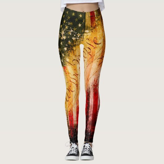 Retro-Rock WIR DIE PEOPOPLE-amerikanische Flagge Leggings (Vorderseite)