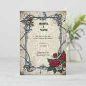 Retro Rockabilly Blue Bird Tattoo Goth Wedding Einladung (Stehend Vorderseite)