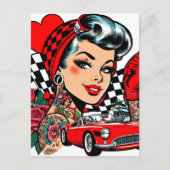 Retro Rockabilly Girl Comic Postkarte (Vorderseite)