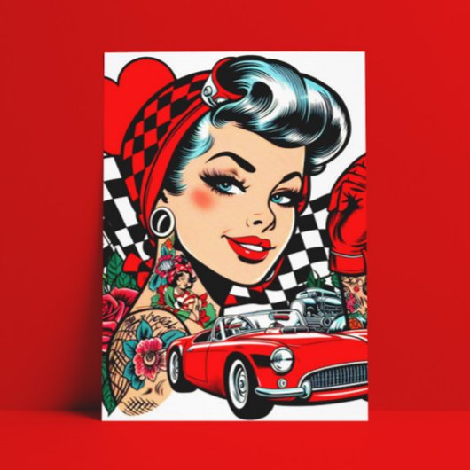Retro Rockabilly Girl Comic Postkarte