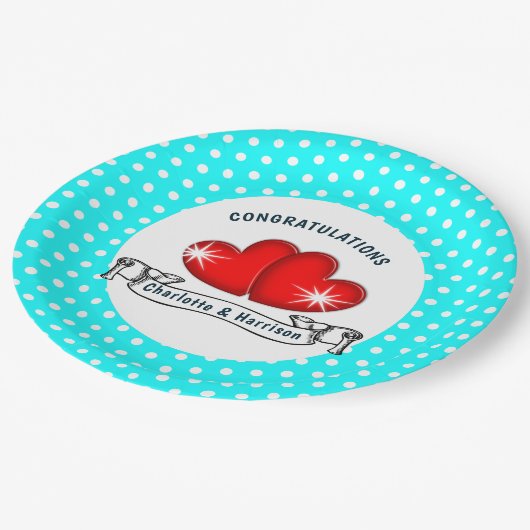 Retro Rockabilly Hearts Wedding Pappteller (Schrägansicht)