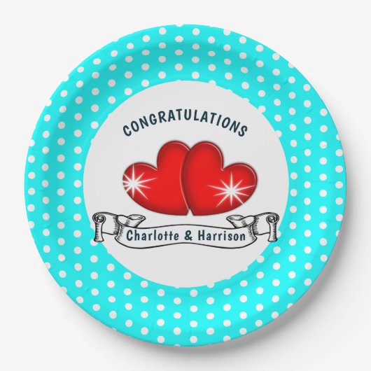 Retro Rockabilly Hearts Wedding Pappteller (Vorderseite)