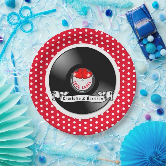 Retro Rockabilly Hearts Wedding Pappteller (Party)