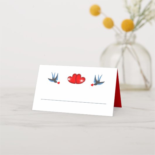 Retro Rockabilly Hearts Wedding Platzkarte (Vorderseite)