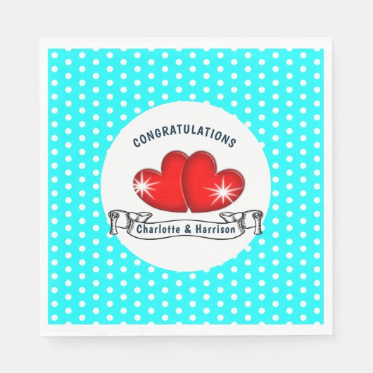 Retro Rockabilly Hearts Wedding Serviette (Vorderseite)