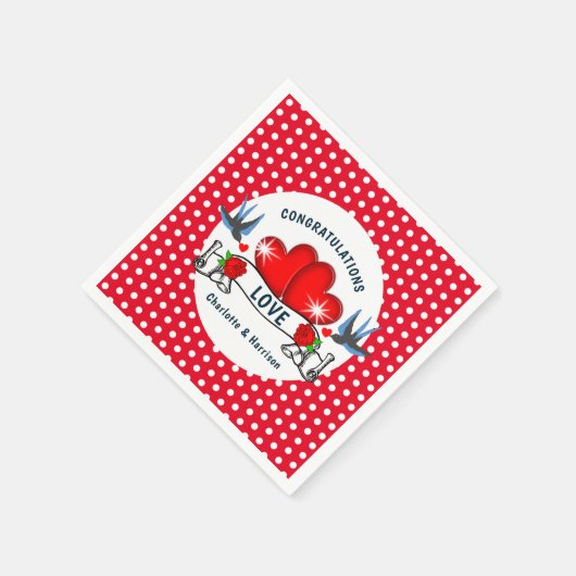 Retro Rockabilly Hearts Wedding Serviette (Ecke)
