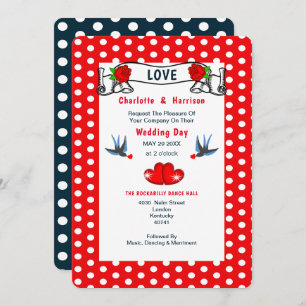 Retro Rockabilly Polka Dot Wedding Einladung