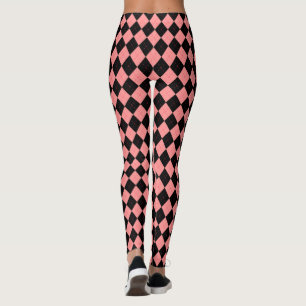 Retro Rockabilly Rosa Schwarz Argyle Leggings Hose